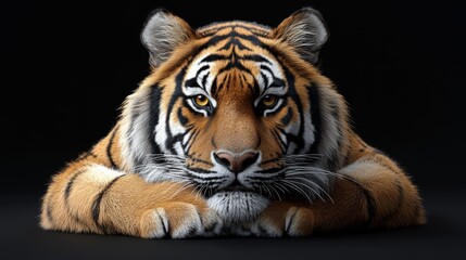 Obraz premium The intense gaze of a majestic tiger is captivated by the dark studio lighting.