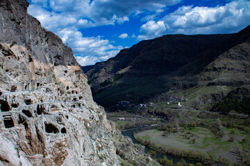 Beautiful views of the ancient cave mountain city Vardzia