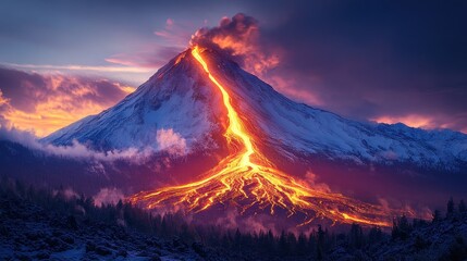 Volcano Eruption at Sunset