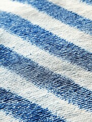 Striped fabric texture, blue and white, close-up.