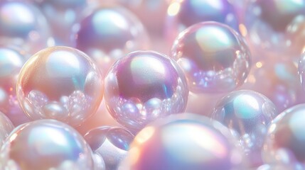 Sparkling pastel pearl beads with soft bokeh background.