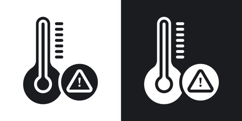 Temperature warning sign icon in solid black and white color