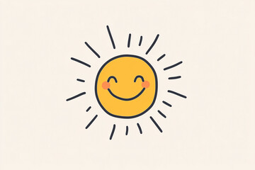 A simple and cheerful illustration of a yellow smiling sun with rays on a light background, evoking warmth and positivity
