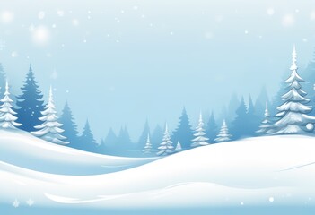 Obraz premium Eine ruhige Winterlandschaft mit verschneiten Tannen und sanftem Schneefall unter einem klaren blauen Himmel, ideal für Textfreiraum. Generative KI.