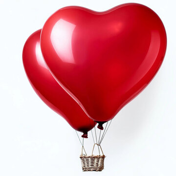 rom&aacute;ntico San Valent&iacute;n. Hermoso globo de aire rojo en forma de coraz&oacute;n aislado sobre un fondo blanco.