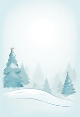 Fototapeta premium Eine ruhige Winterlandschaft mit verschneiten Tannen und sanftem Schneefall unter einem klaren blauen Himmel, ideal für Textfreiraum. Generative KI.