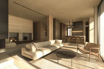 Fototapeta premium home interior design of modern living room in parisian apartment 