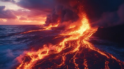 Lava Flow into the Ocean