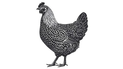 Chicken. Hen illustration isolated on white. Vintage retro print sketch of chicken. Black and white hen silhouette. For logo, menu, farm illustration.