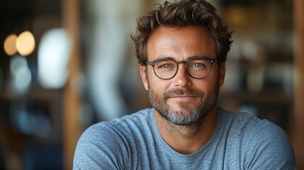 Obraz premium Close-up portrait of a man with a beard and glasses looking at the camera