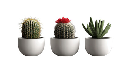 Trio of Succulents: Three miniature succulents in simple white pots, offering a minimalist and modern aesthetic. Perfect for adding a touch of nature to any space.