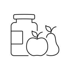 Bottle with Apple and Pear Line Icon, Dietary Supplements and Vitamins Made from Natural Ingredients Outline Symbol. Isolated Vector Illustration