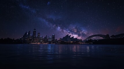 Fototapeta premium Sydney Skyline Under the Milky Way
