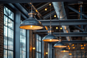 Industrial-style pendant lights illuminate a cozy dining area