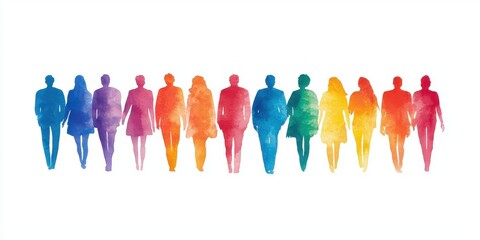 A vibrant silhouette illustration of diverse individuals in various colors, symbolizing community, diversity, and togetherness.