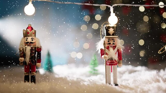 Christmas Nutcrackers Lined Up In Front Of The Tree