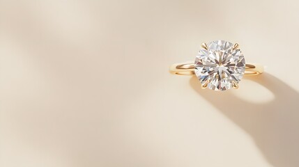 Fototapeta premium Elegant diamond ring with a brilliant gemstone set in a polished band, symbolising luxury, commitment, and timeless beauty in fine jewellery