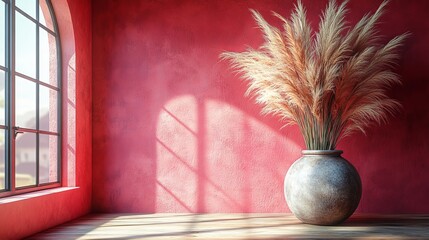 There are vases and archways adorning this minimalist interior.