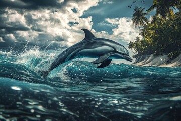 Naklejka premium A cute Dolphin leaping out of the water