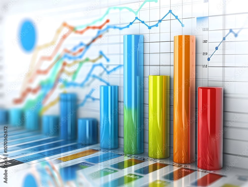 Poster colorful bar graphs and business data visualization