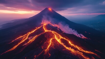 Volcano Eruption at Sunset