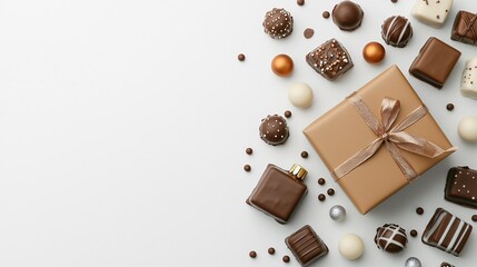 Luxury Christmas chocolate collection in an elegant box on a white background, ideal for seasonal promotions