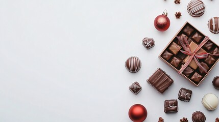 Luxury Christmas chocolate collection in an elegant box on a white background, ideal for seasonal...