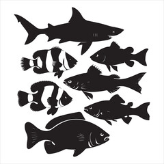 set of black fish silhouette