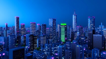 Obraz premium Nighttime Cityscape with Skyscrapers and Neon Lights