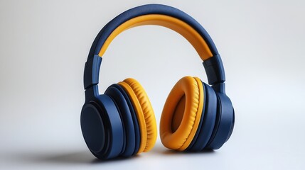 Blue and Yellow Headphones on White Background