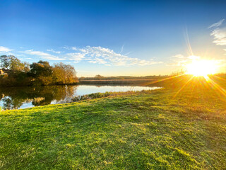 small lake autumn landscape sunny autumn day change colors. Autumn landscape. Beautiful warm colors