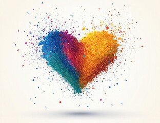 Colorful Particle Heart Burst on White Background - Vector Illustration with Flat Design, Color Splashes, and Gel Effect for Graphic Design
