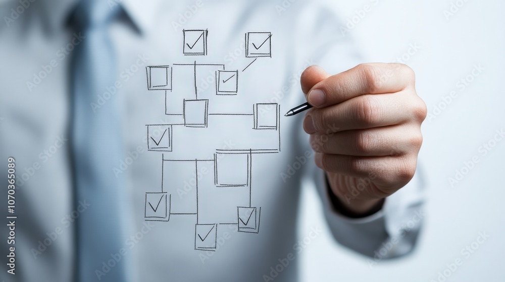 Poster Auditor reviewing flowchart of risk controls, [Risk assessment in audit], [Control strategy] 