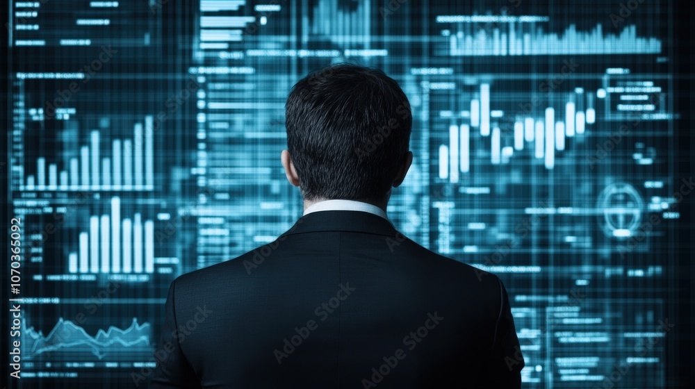 Aufkleber Professional in front of screen with mitigation metrics, [Risk control audit], [Process assessment] 
