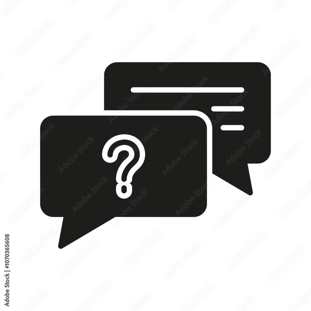 Poster chat communication silhouette icon with question and message in speech bubble. isolated vector illus