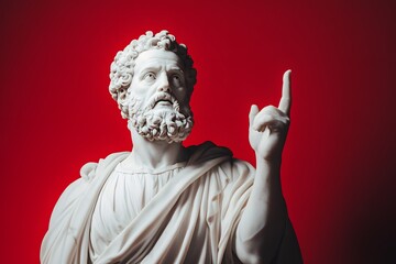 Obraz premium Marble sculpture of a stoic and powerful man, showcasing intricate details in the chiselled features and musculature, evoking strength, resilience, and classical artistry.