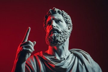 Obraz premium Marble sculpture of a stoic and powerful man, showcasing intricate details in the chiselled features and musculature, evoking strength, resilience, and classical artistry.