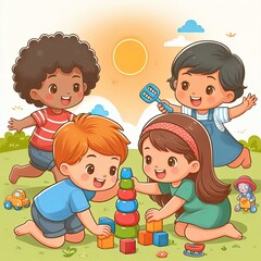 Children playing together: Children are often seen as symbols of innocence and kindness. &nbsp; . illustration