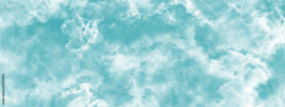 Poster Abstract background with Clouds and blue sky. Bright sky with white clouds. Texture design Panoramic grunge texture pattern. Seamless Aqua Organic Abstract Tie Dye Textile. 