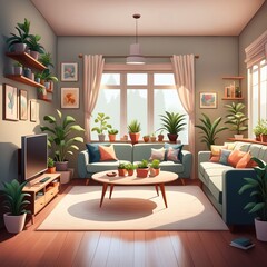 Fototapeta premium Modern living room interior with wooden furniture and stylish decoration