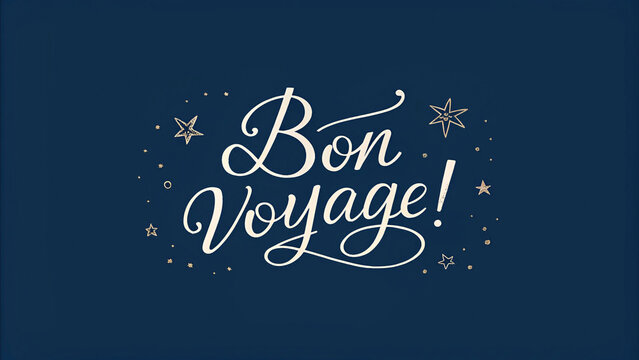 Bon Voyage in Ivory Calligraphy on Deep Navy Background