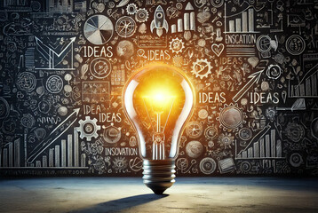 a light bulb wita light bulb with a drawing of a business card on the wallh a drawing of a business card on the wall