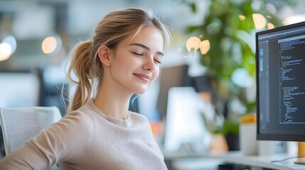 Women experiencing back pain symptoms during work in the office may also suffer from decreased productivity, increased stress levels, and decreased overall quality of life