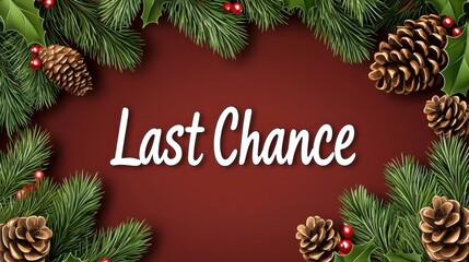 Last Chance Christmas Sale Banner Concept. A festive design featuring pine branches and cones, highlighting "Last Chance" for holiday shopping or promotions