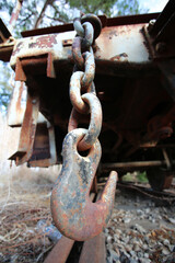  Old rusty metal chains at old ship at sea