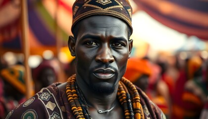 West African tribesman in traditional clothing attire