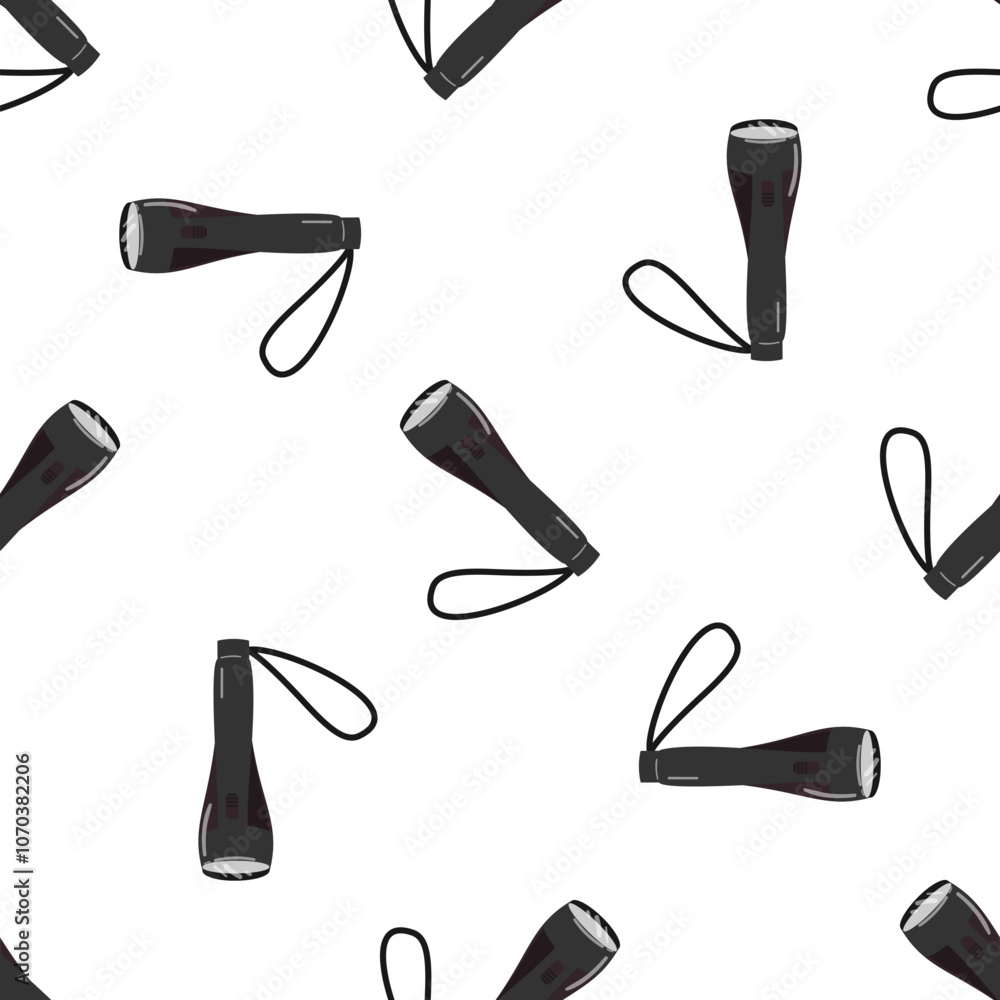 Poster flashlight seamless pattern illuminating a white backdrop, creating a repeating motif ideal for back