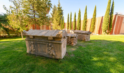 Ancient Roman and Greek sarcophagus discovered during the excavations of the ancient city of Aphrodisias in Turkey. The city was dedicated to the goddess Aphrodite.