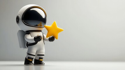 Cartoon astronaut holding a gold star.