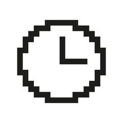 Fototapeta premium Pixel Art Clock With Hour And Minute Hands Icon. Pixelated Clock Symbol Of Time. Isolated Vector Illustration